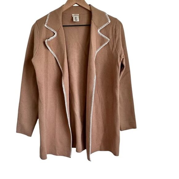 Max Studio Knitted Blazer with White Stitching on Lapel Camel S - Picture 1 of 7